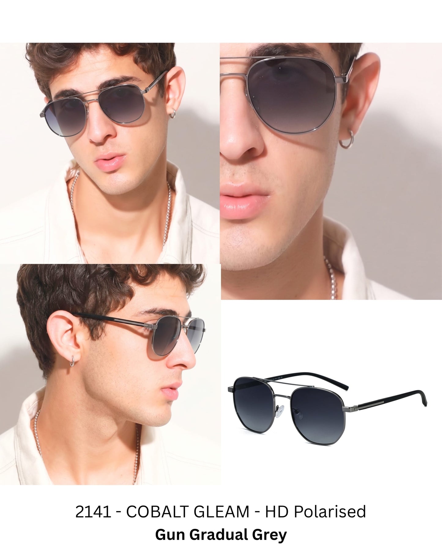 THE MEN THING Sunglasses 2141 - COBALT GLEAM - HD Polarised Sunglasses for Men - UV400 Protection, Stainless Steel Frame - Gun Gradual Grey
