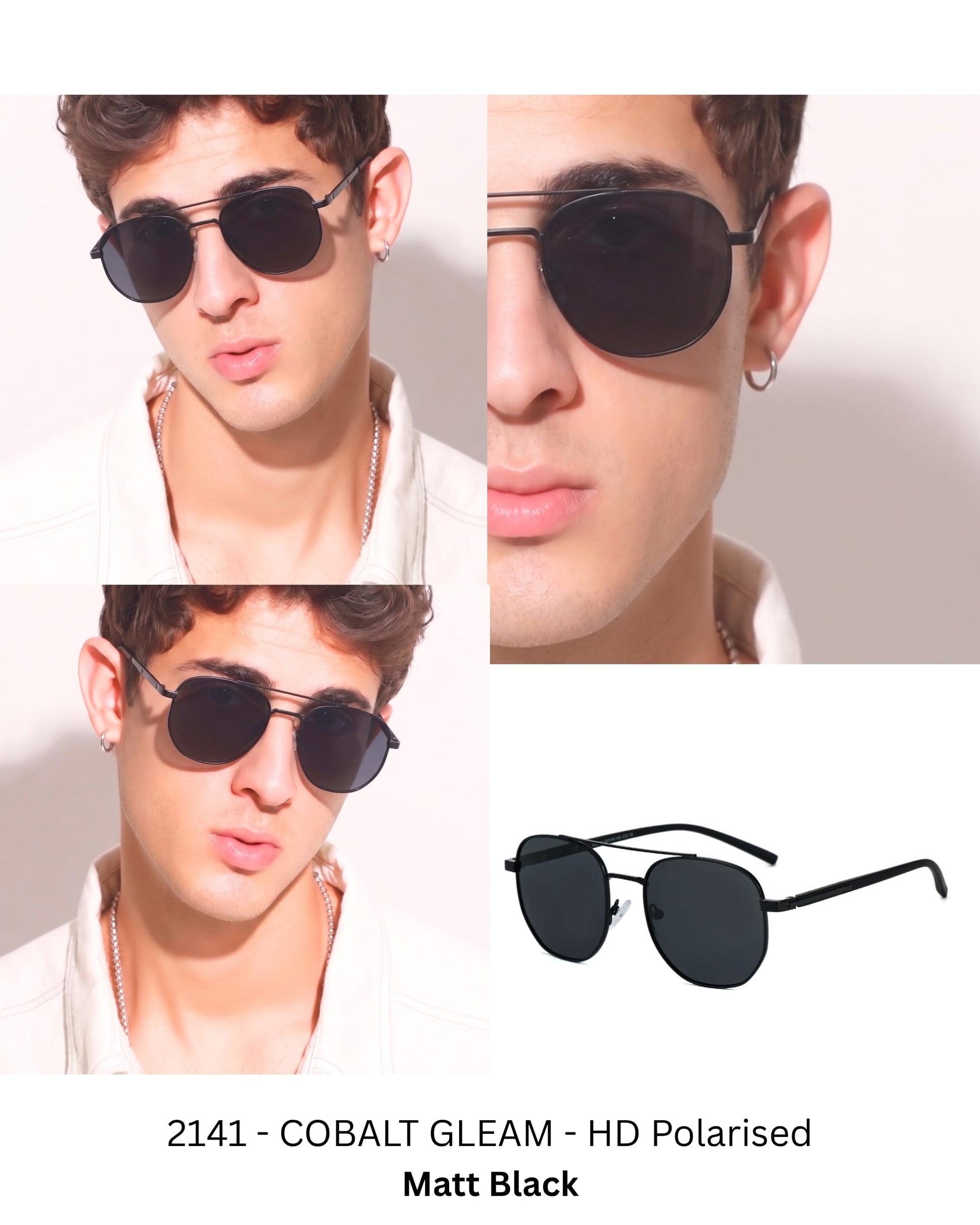 THE MEN THING Sunglasses 2141 - COBALT GLEAM - HD Polarised Sunglasses for Men - UV400 Protection, Stainless Steel Frame - Matt Black