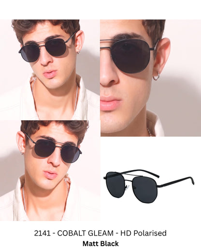 THE MEN THING Sunglasses 2141 - COBALT GLEAM - HD Polarised Sunglasses for Men - UV400 Protection, Stainless Steel Frame - Matt Black