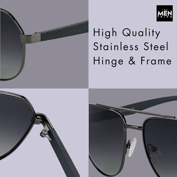 2148 - EBON OCTAGON - HD Polarised Sunglasses for Men - UV400 Protection, Stainless Steel Frame - Matt Black Grey