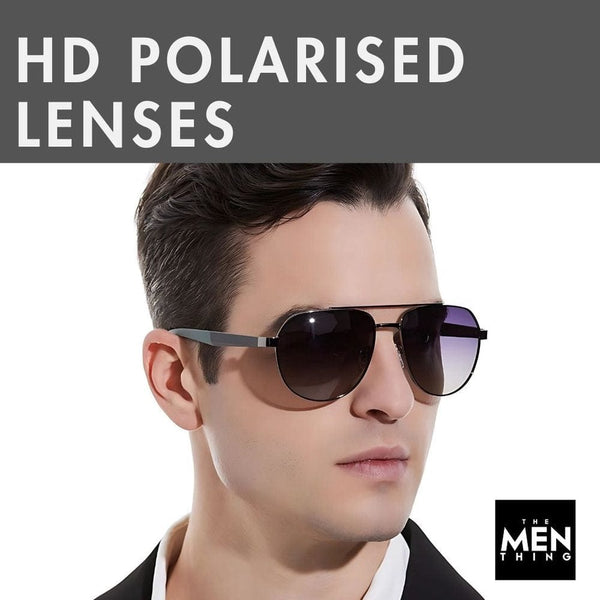 2148 - EBON OCTAGON - HD Polarised Sunglasses for Men - UV400 Protection, Stainless Steel Frame - Matt Black Grey