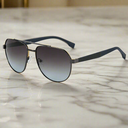 THE MEN THING Sunglasses 2148 - EBON OCTAGON - HD Polarised Sunglasses for Men - UV400 Protection, Stainless Steel Frame - Gradual Blue Grey