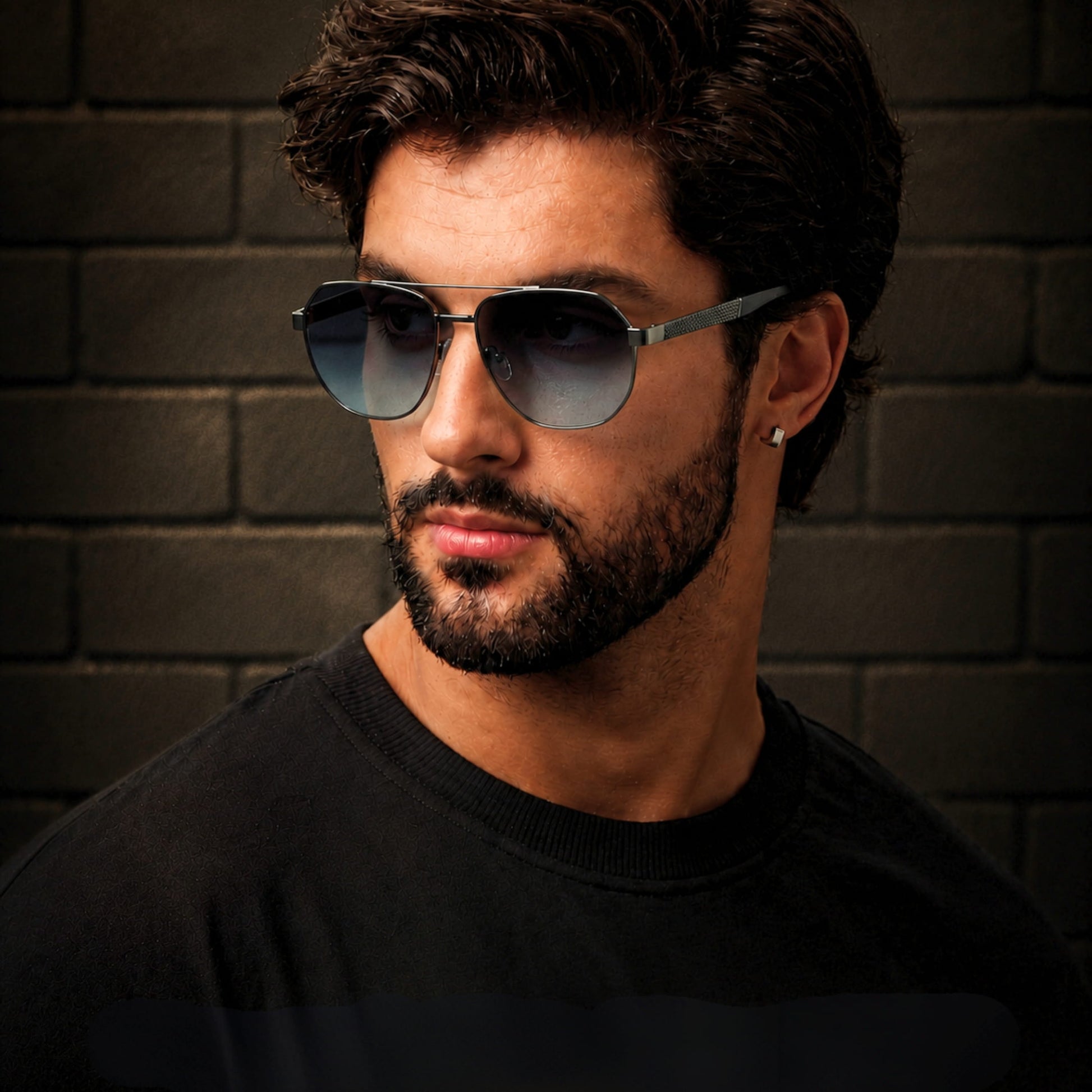 THE MEN THING Sunglasses 2148 - EBON OCTAGON - HD Polarised Sunglasses for Men - UV400 Protection, Stainless Steel Frame - Gradual Blue Grey