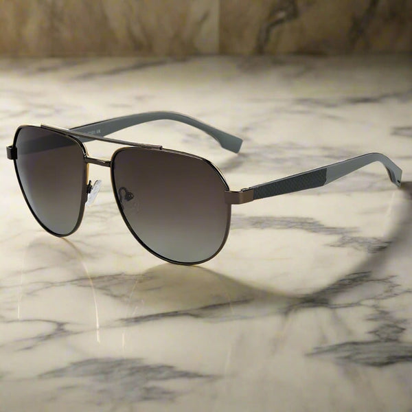 2148 - EBON OCTAGON - HD Polarised Sunglasses for Men - UV400 Protection, Stainless Steel Frame - Gradual Brownish