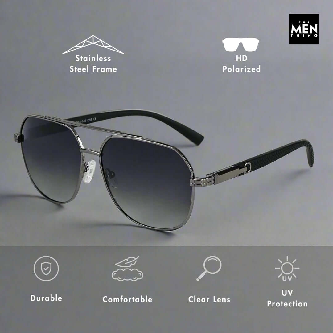 2150 TITAN EDGE Aviator Style HD Polarised Sunglasses for Men UV400 Protection, Stainless Steel Frame
