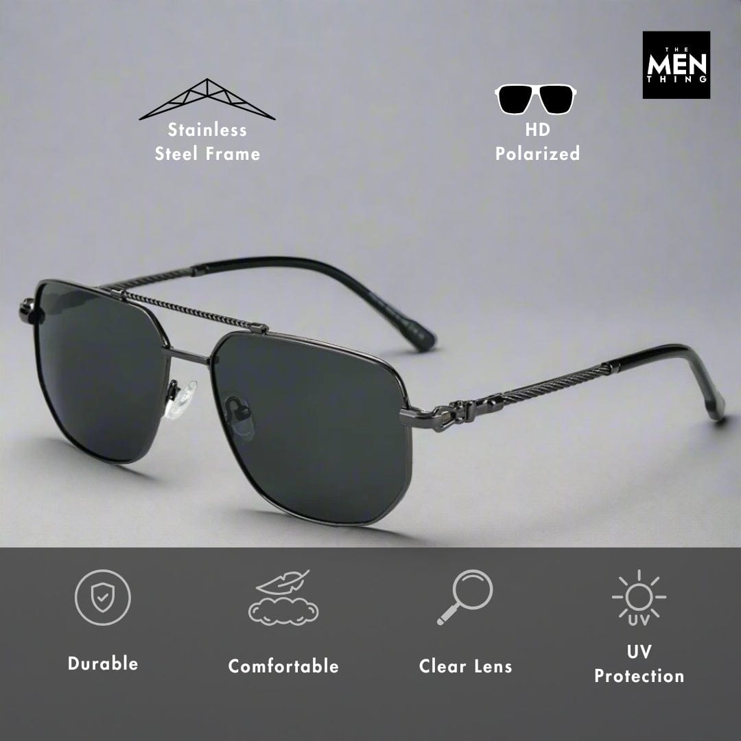 THE MEN THING Sunglasses 2163 ELITE VISION -  Navigator Style - HD Polarised Sunglasses for Men - UV400 Protection, Stainless Steel Frame