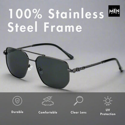 THE MEN THING Sunglasses 2163 ELITE VISION -  Navigator Style - HD Polarised Sunglasses for Men - UV400 Protection, Stainless Steel Frame