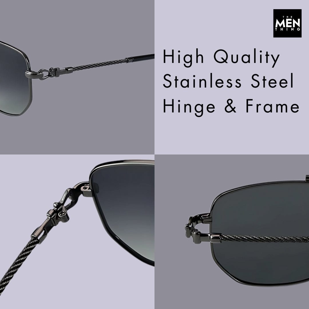 THE MEN THING Sunglasses 2163 ELITE VISION -  Navigator Style - HD Polarised Sunglasses for Men - UV400 Protection, Stainless Steel Frame