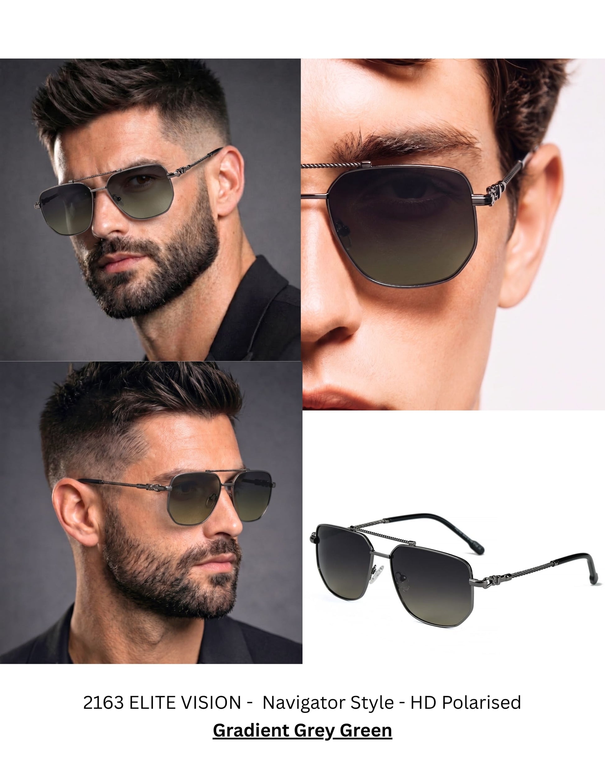 THE MEN THING Sunglasses 2163 ELITE VISION -  Navigator Style - HD Polarised Sunglasses for Men - UV400 Protection, Stainless Steel Frame