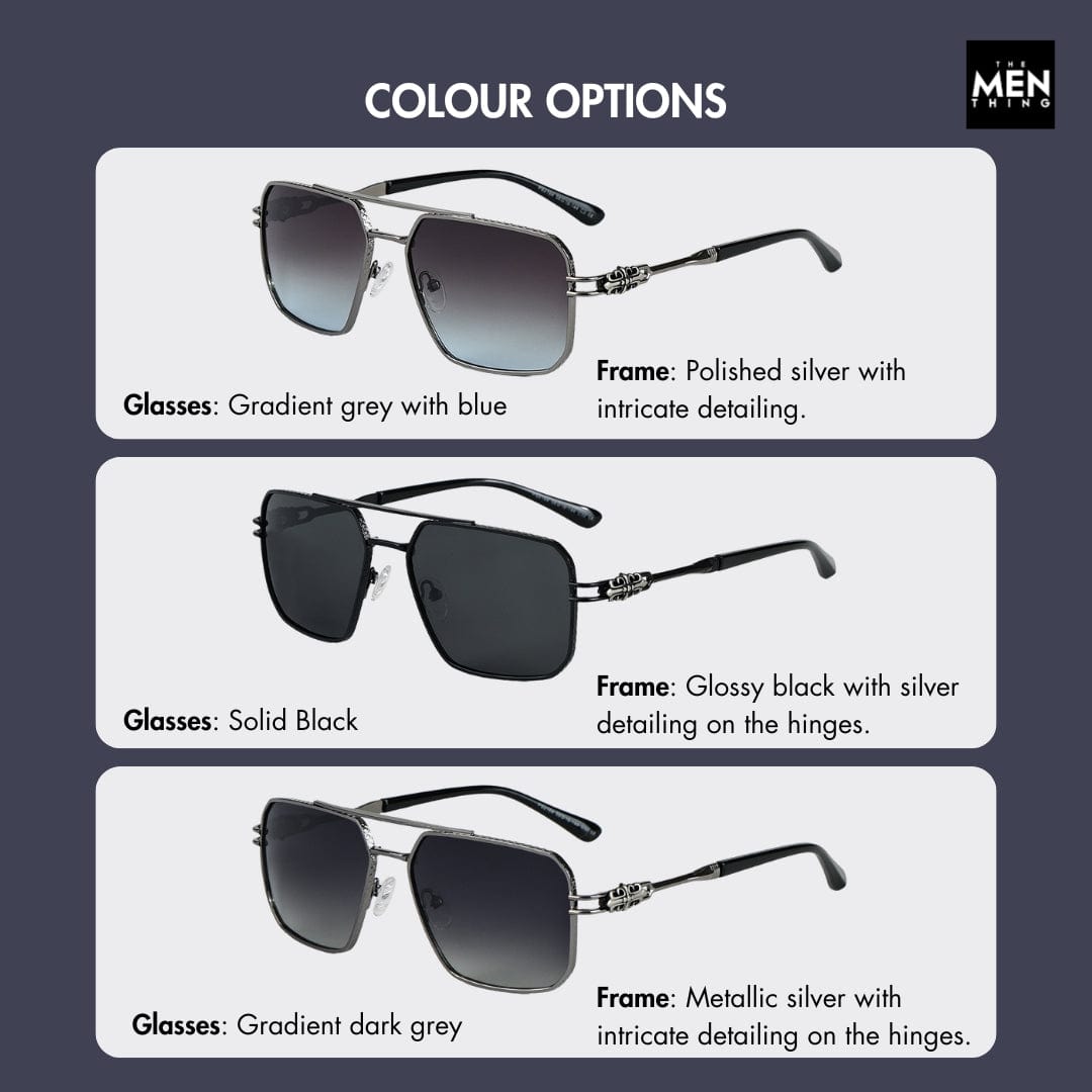 THE MEN THING Sunglasses 2164 HERITAGE - Square Aviator  Style - HD Polarised Sunglasses for Men - UV400 Protection, Stainless Steel Frame