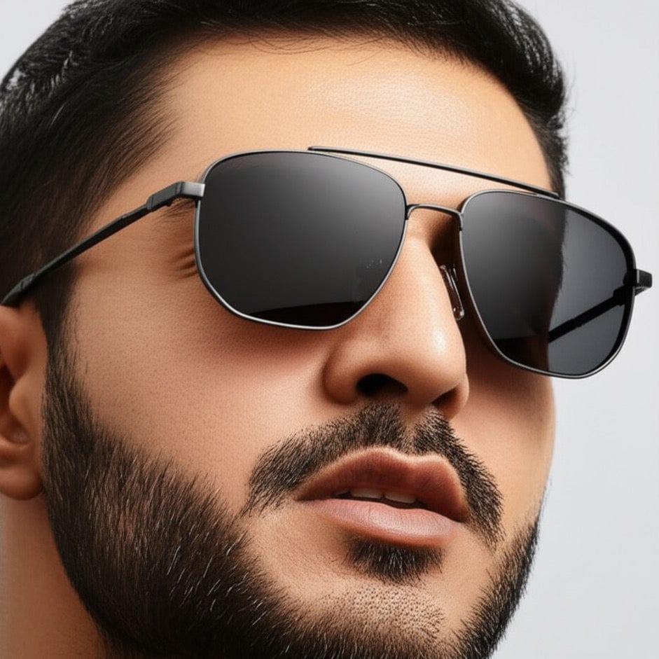 THE MEN THING Sunglasses 2165 - RAVEN VISION - HD Polarised Sunglasses for Men - UV400 Protection, Stainless Steel Frame - Black Grey