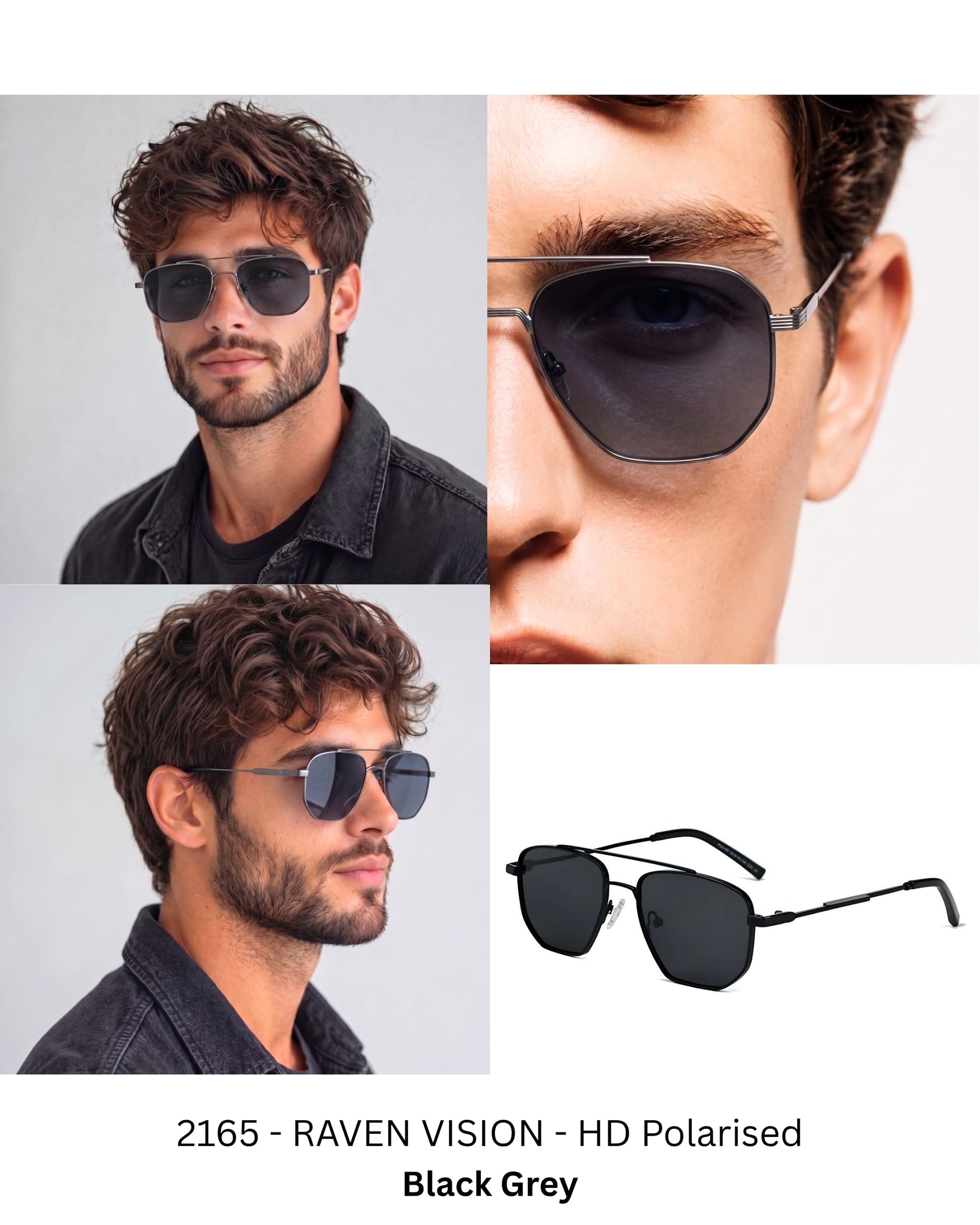 THE MEN THING Sunglasses 2165 - RAVEN VISION - HD Polarised Sunglasses for Men - UV400 Protection, Stainless Steel Frame - Black Grey