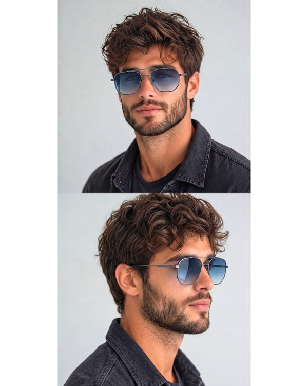 2165 - RAVEN VISION - HD Polarised Sunglasses for Men - UV400 Protection, Stainless Steel Frame - Gradient  Blue Grey