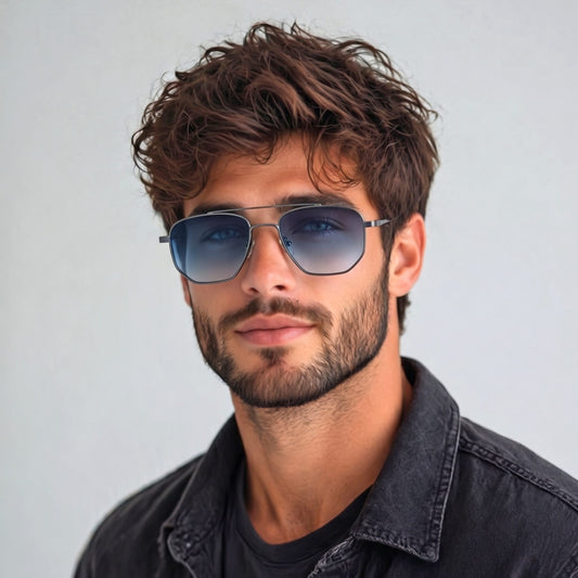 THE MEN THING Sunglasses 2165 - RAVEN VISION - HD Polarised Sunglasses for Men - UV400 Protection, Stainless Steel Frame - Gradient  Blue Grey