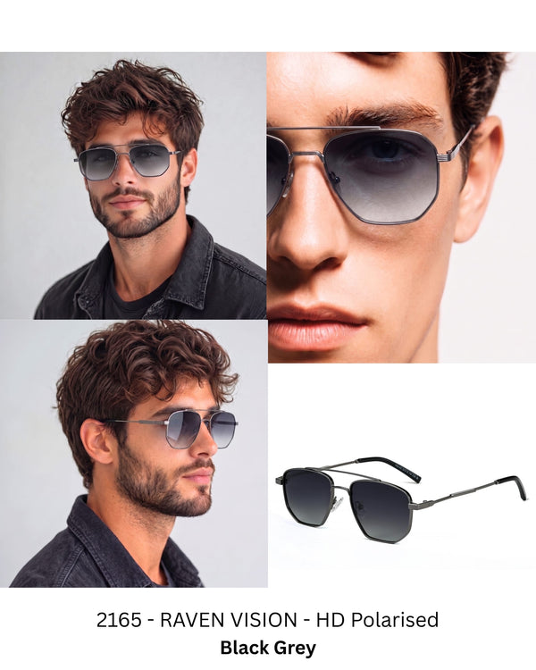 2165 - RAVEN VISION - HD Polarised Sunglasses for Men - UV400 Protection, Stainless Steel Frame - Gradient  Grey