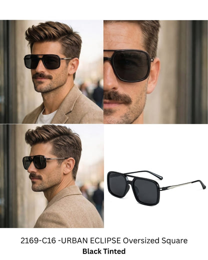 THE MEN THING Sunglasses 2169 URBAN ECLIPSE -  Oversized Square - HD Polarised Sunglasses for Men - UV400 Protection, Stainless Steel Frame