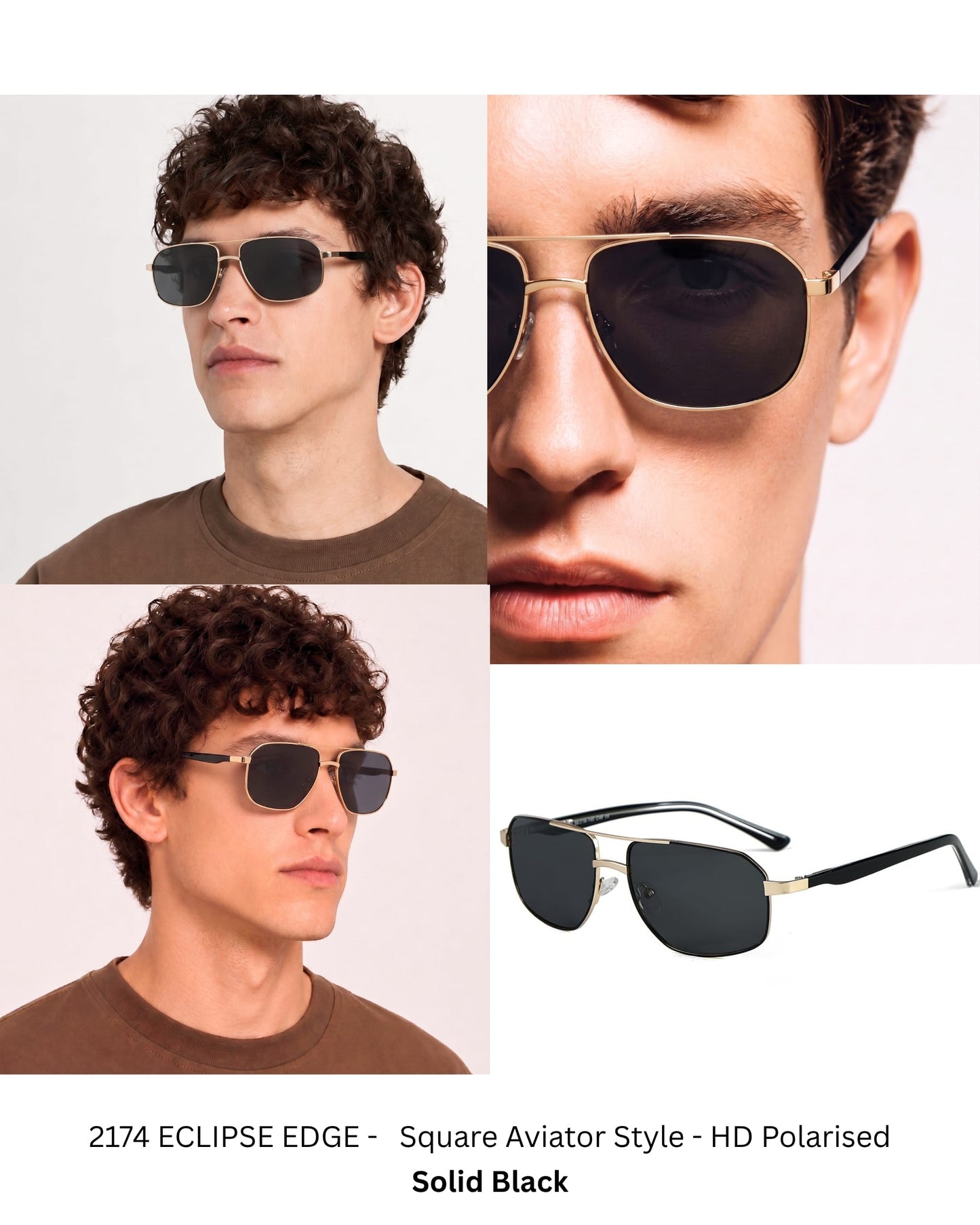 THE MEN THING Sunglasses 2174 ECLIPSE EDGE -   Square Aviator Style - HD Polarised Sunglasses for Men - UV400 Protection, Stainless Steel Frame