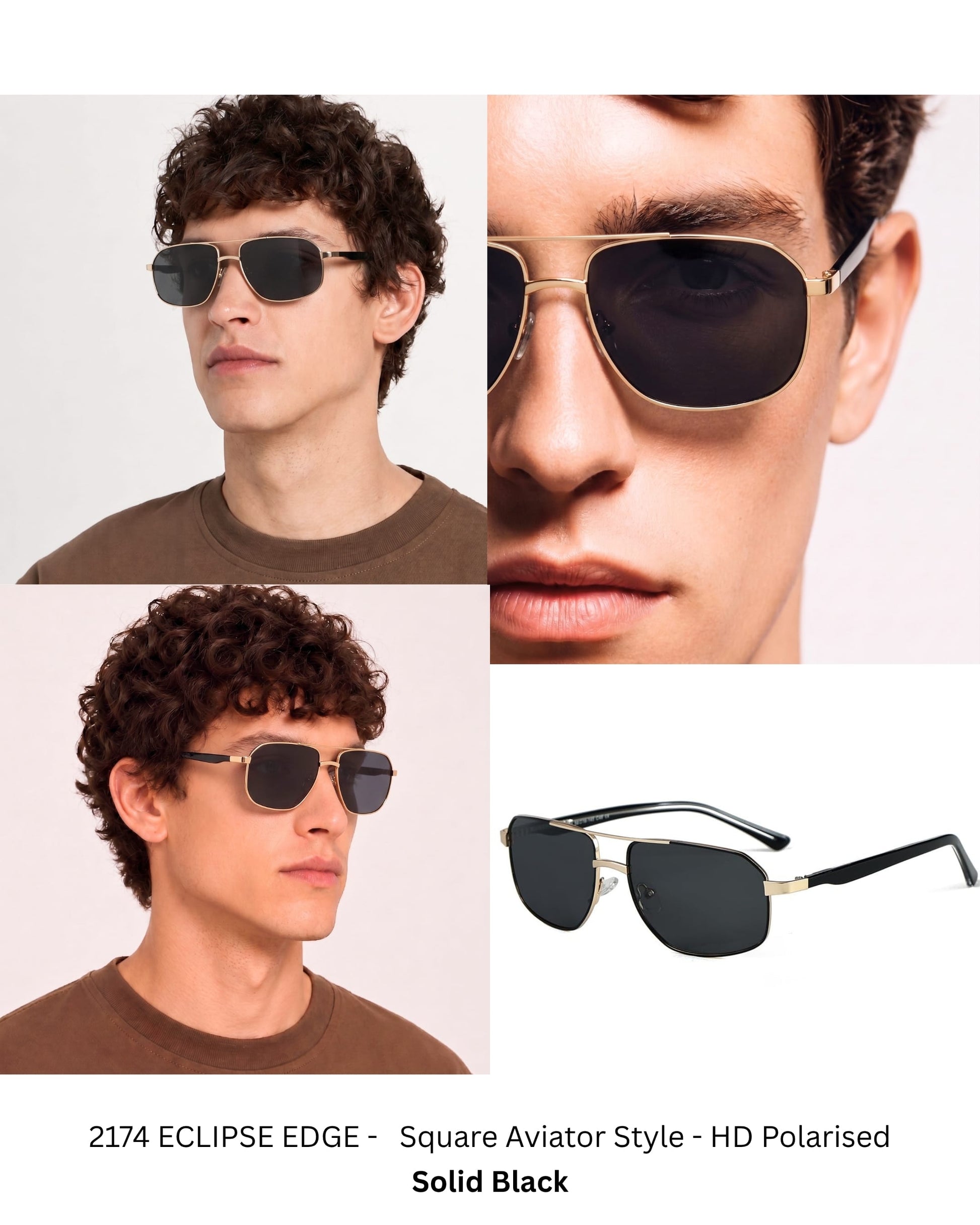 THE MEN THING Sunglasses 2174 ECLIPSE EDGE -   Square Aviator Style - HD Polarised Sunglasses for Men - UV400 Protection, Stainless Steel Frame