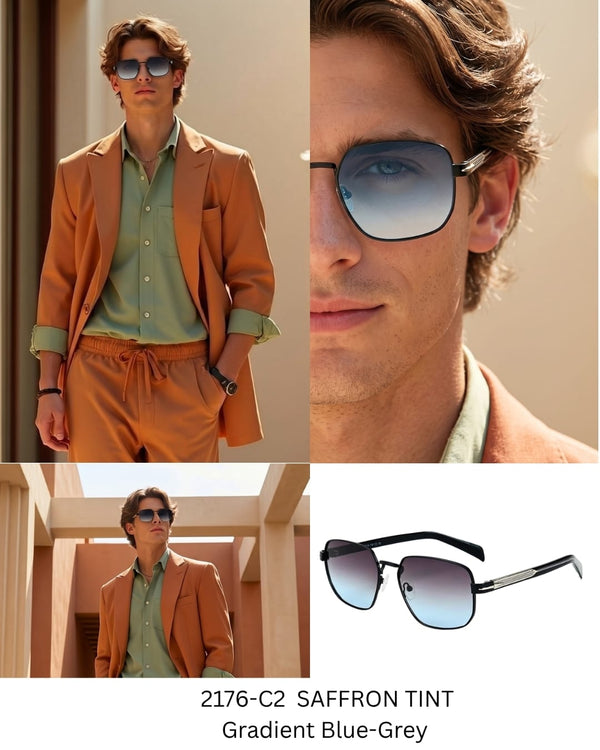 2176 SAFFRON TINT HD Polarized Sunglasses for Men - UV400 Protection, Stainless Steel Frame