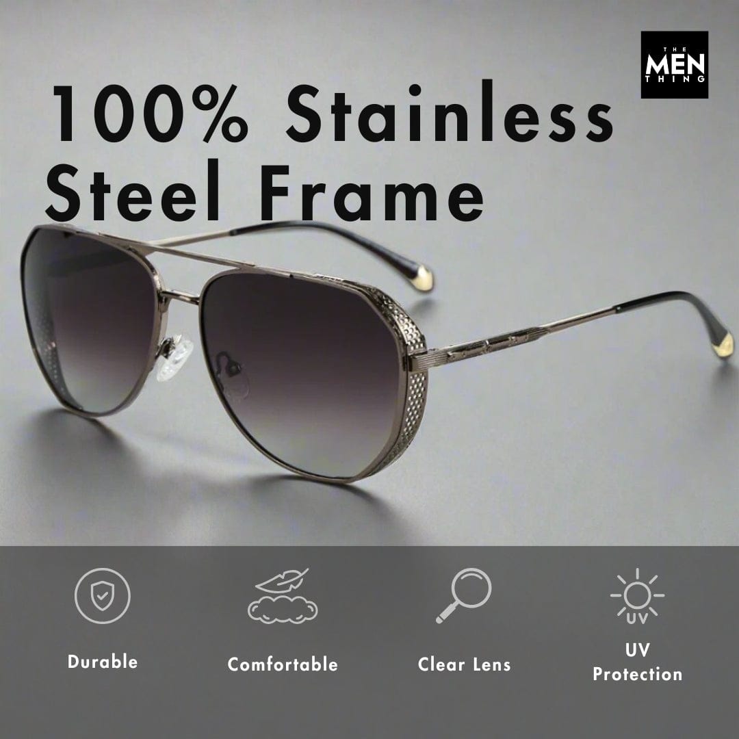 THE MEN THING Sunglasses 2181 PRESTIGE LUXE -  Aviator  Style - HD Polarised Sunglasses for Men - UV400 Protection, Stainless Steel Frame