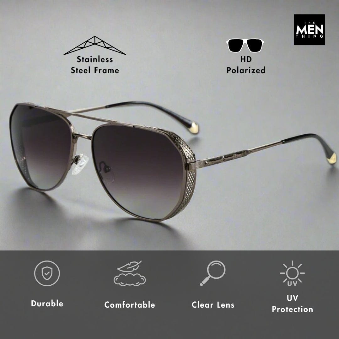 THE MEN THING Sunglasses 2181 PRESTIGE LUXE -  Aviator  Style - HD Polarised Sunglasses for Men - UV400 Protection, Stainless Steel Frame