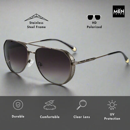 THE MEN THING Sunglasses 2181 PRESTIGE LUXE -  Aviator  Style - HD Polarised Sunglasses for Men - UV400 Protection, Stainless Steel Frame
