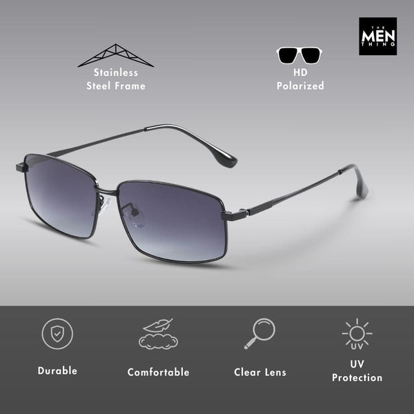 3295 - OBLIVION EDGE- HD Polarised Sunglasses for Men - UV400 Protection, Stainless Steel Frame - Black Lens