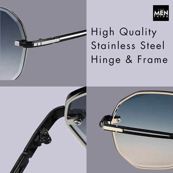 33141 - STEEL PRISM - HD Polarised Sunglasses for Men - UV400 Protection, Stainless Steel Frame - Gold Gradient Grey Orange