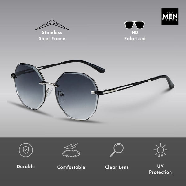 33141 - STEEL PRISM - HD Polarised Sunglasses for Men - UV400 Protection, Stainless Steel Frame - Gold Gradient Grey Orange