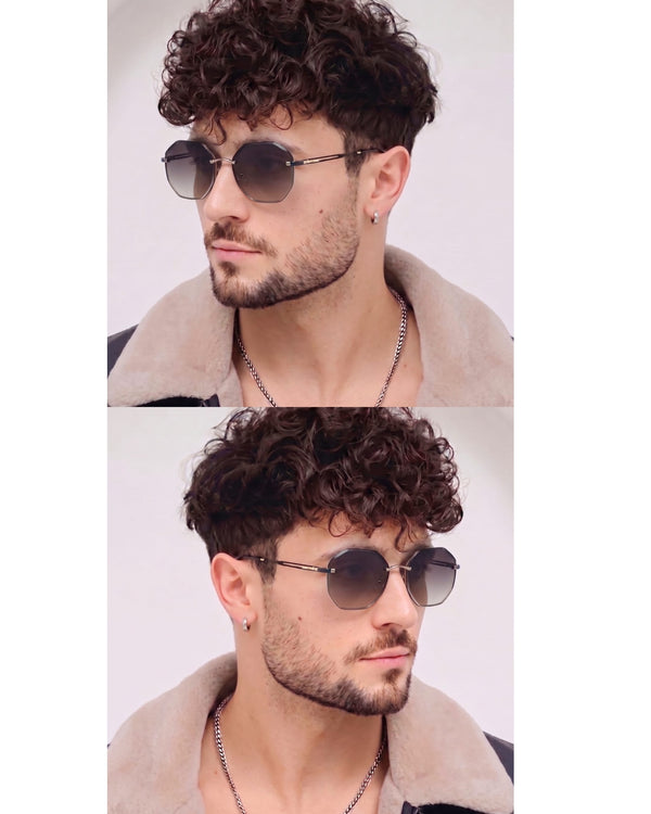 33141 - STEEL PRISM - HD Polarised Sunglasses for Men - UV400 Protection, Stainless Steel Frame - Gold Gradient Coffee
