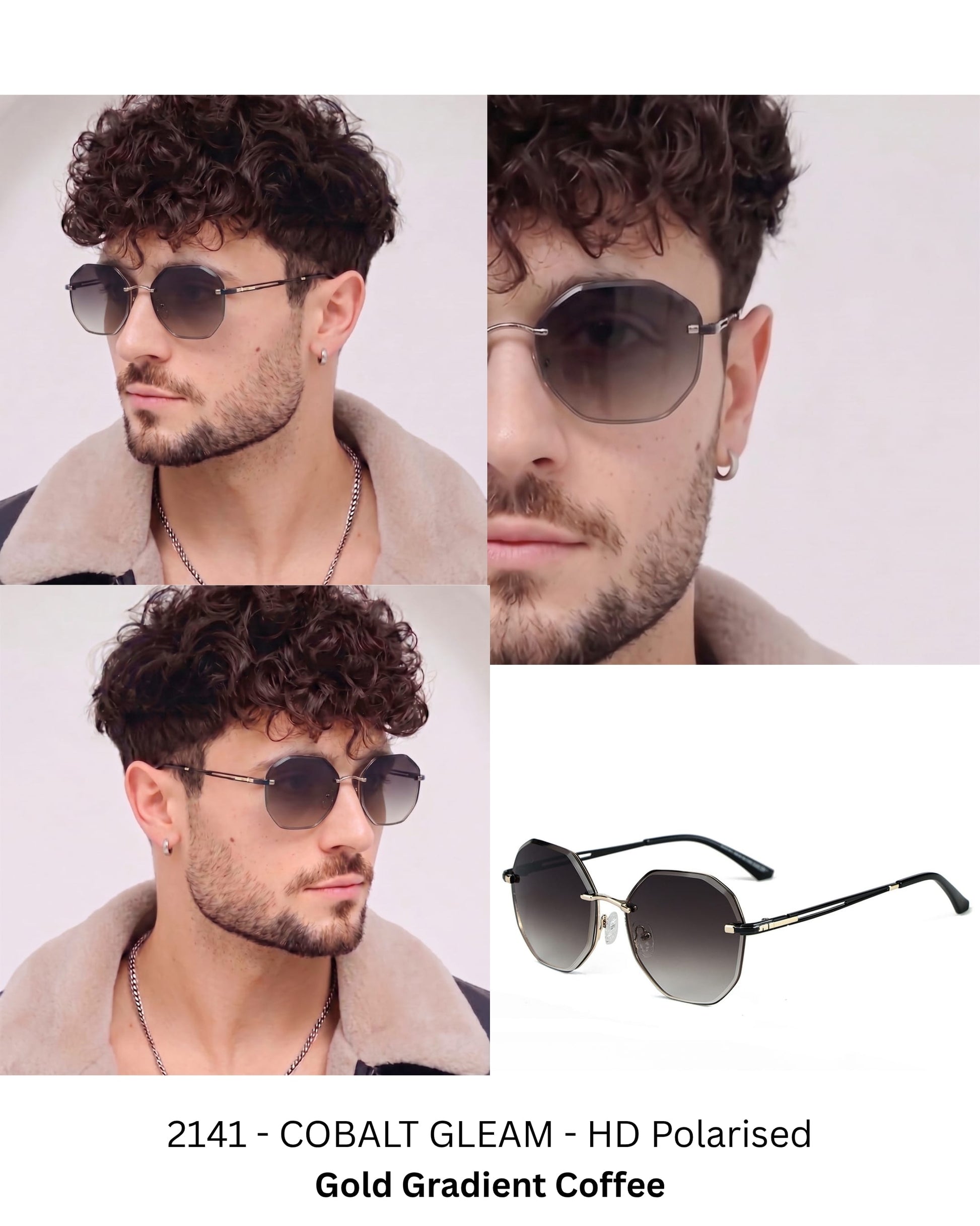 THE MEN THING Sunglasses 33141 - STEEL PRISM - HD Polarised Sunglasses for Men - UV400 Protection, Stainless Steel Frame - Gold Gradient Coffee