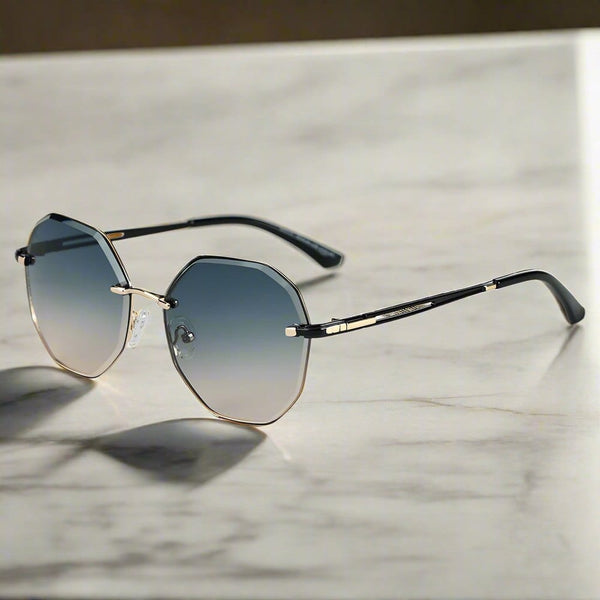 33141 - STEEL PRISM - HD Polarised Sunglasses for Men - UV400 Protection, Stainless Steel Frame - Gold Gradient Grey Orange