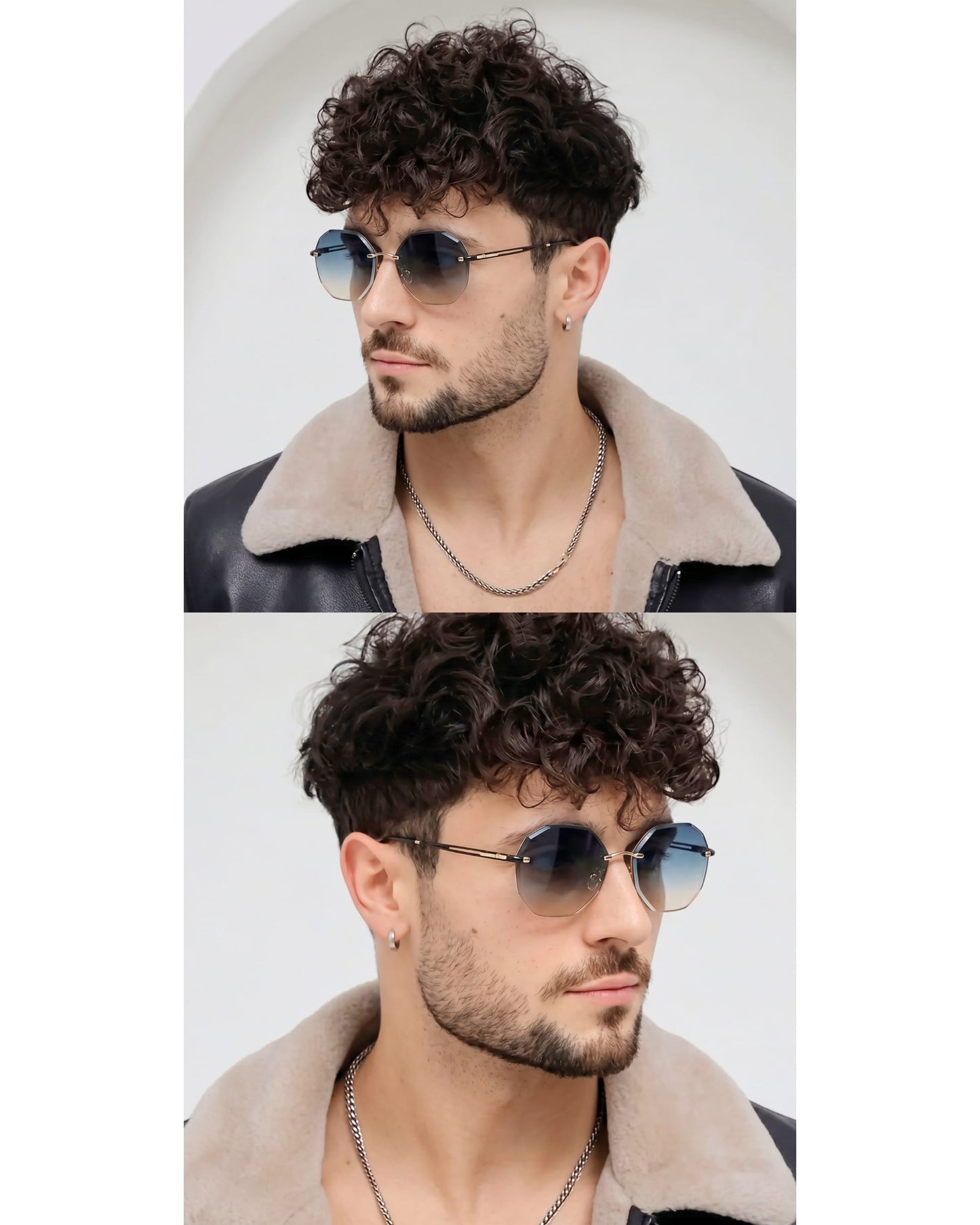 THE MEN THING Sunglasses 33141 - STEEL PRISM - HD Polarised Sunglasses for Men - UV400 Protection, Stainless Steel Frame - Gold Gradient Grey Orange