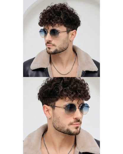 THE MEN THING Sunglasses 33141 - STEEL PRISM - HD Polarised Sunglasses for Men - UV400 Protection, Stainless Steel Frame - Gold Gradient Grey Orange