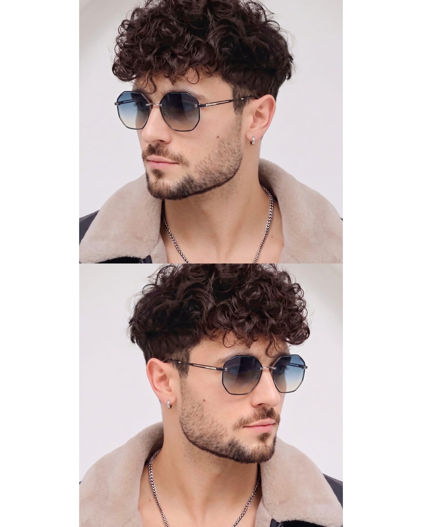 THE MEN THING Sunglasses 33141 - STEEL PRISM - HD Polarised Sunglasses for Men - UV400 Protection, Stainless Steel Frame - Silver Gradient Grey