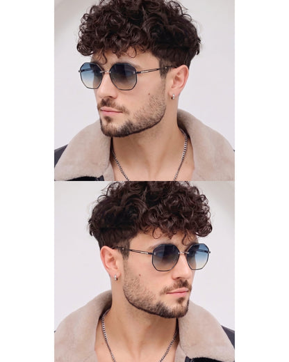 THE MEN THING Sunglasses 33141 - STEEL PRISM - HD Polarised Sunglasses for Men - UV400 Protection, Stainless Steel Frame - Silver Gradient Grey
