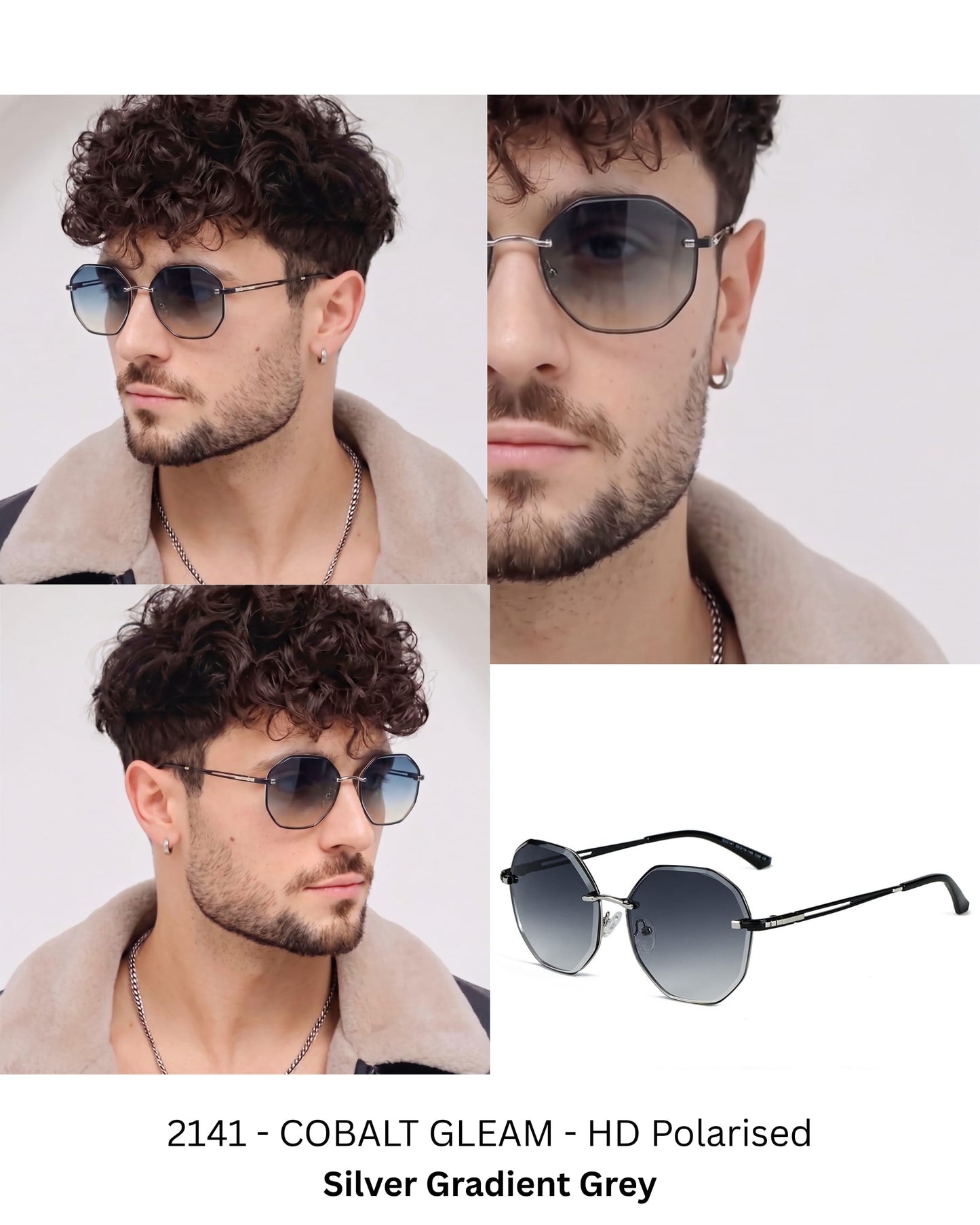 THE MEN THING Sunglasses 33141 - STEEL PRISM - HD Polarised Sunglasses for Men - UV400 Protection, Stainless Steel Frame - Silver Gradient Grey