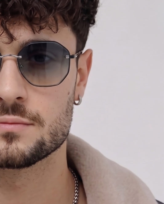 THE MEN THING Sunglasses 33141 - STEEL PRISM - HD Polarised Sunglasses for Men - UV400 Protection, Stainless Steel Frame - Silver Gradient Grey