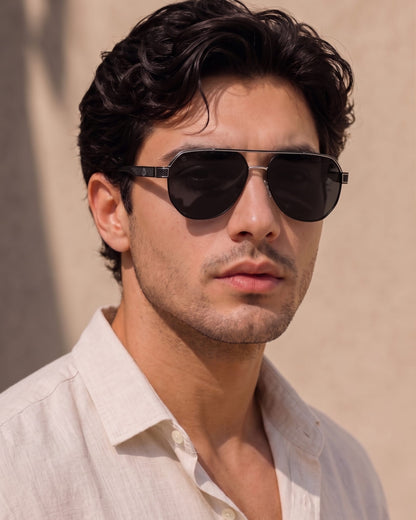 THE MEN THING Sunglasses Black 2105 DARK HEX -  Aviator  Style - HD Polarised Sunglasses for Men - UV400 Protection, Stainless Steel Frame