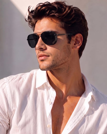 THE MEN THING Sunglasses Black 2181 PRESTIGE LUXE -  Aviator  Style - HD Polarised Sunglasses for Men - UV400 Protection, Stainless Steel Frame