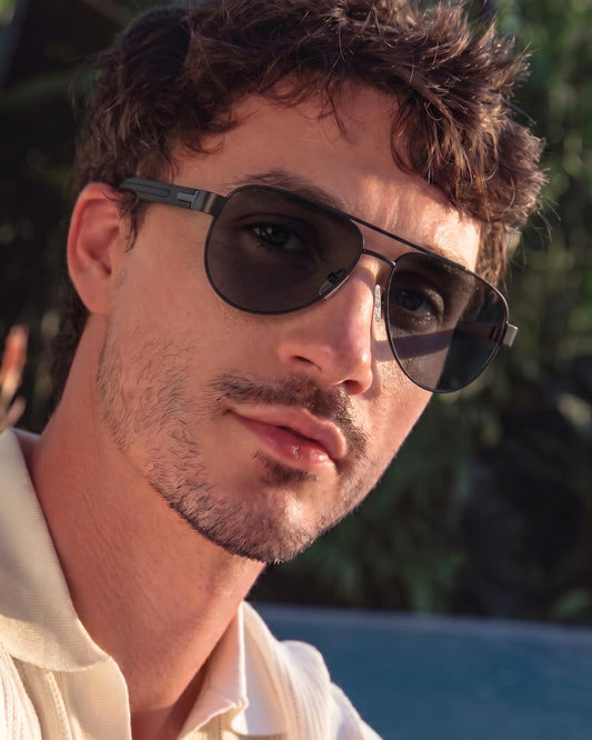 THE MEN THING Sunglasses Black Grey S15105 MIRAGE GLARE HD Polarized Sunglasses for Men - UV400 Protection, Stainless Steel Frame