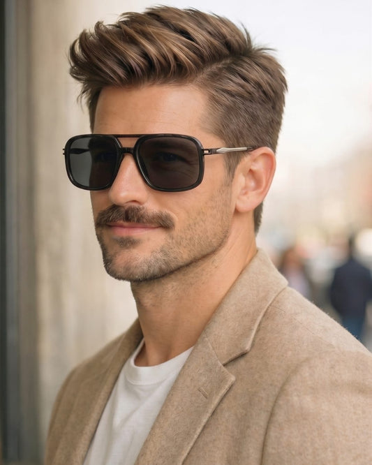 THE MEN THING Sunglasses Black Tinted 2169 URBAN ECLIPSE -  Oversized Square - HD Polarised Sunglasses for Men - UV400 Protection, Stainless Steel Frame