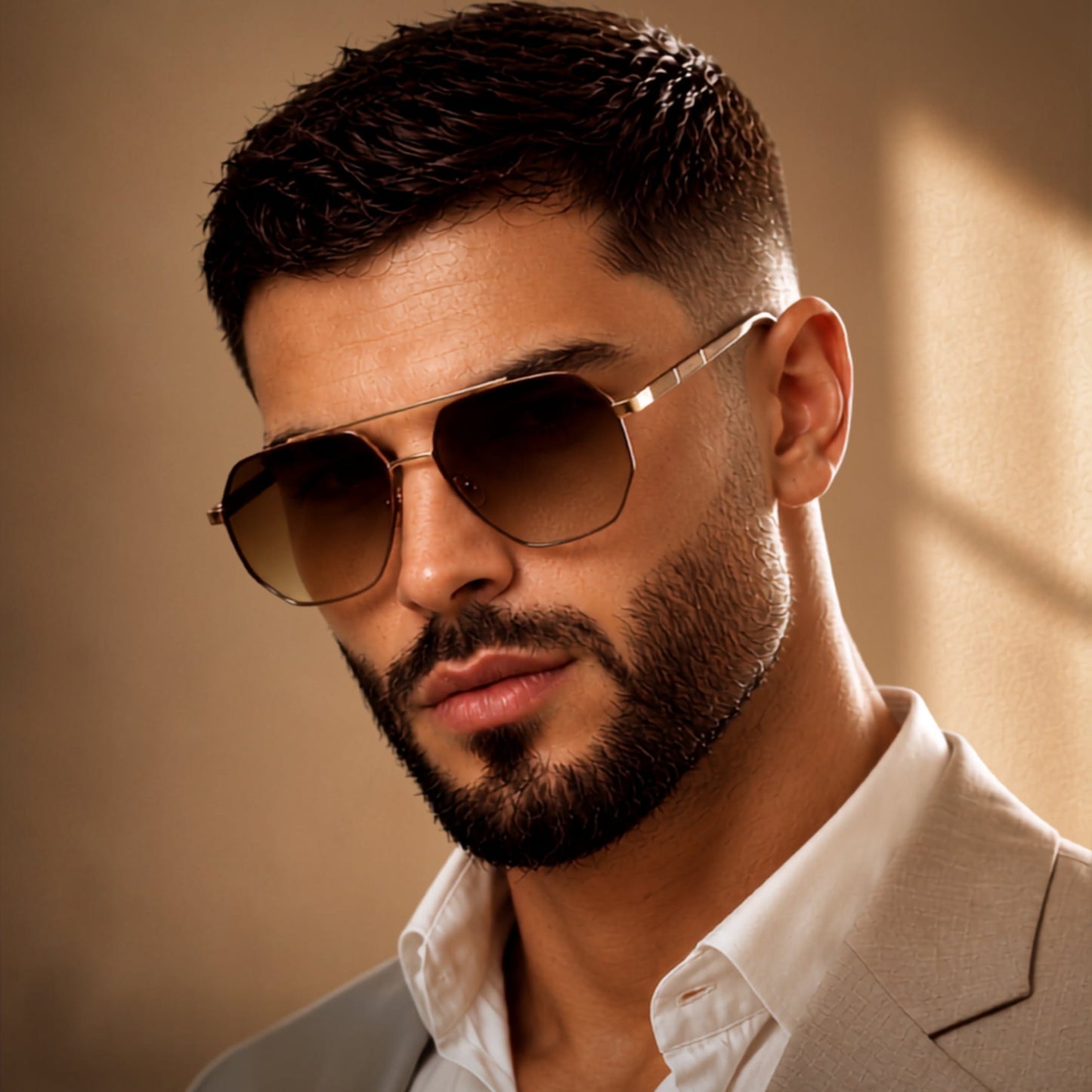 THE MEN THING Sunglasses Gradient Brownish 2114 STELLAR ANGLES -  Geometric Aviator Style - HD Polarised Sunglasses for Men - UV400 Protection, Stainless Steel Frame