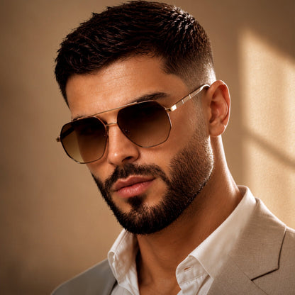 THE MEN THING Sunglasses Gradient Brownish 2114 STELLAR ANGLES -  Geometric Aviator Style - HD Polarised Sunglasses for Men - UV400 Protection, Stainless Steel Frame