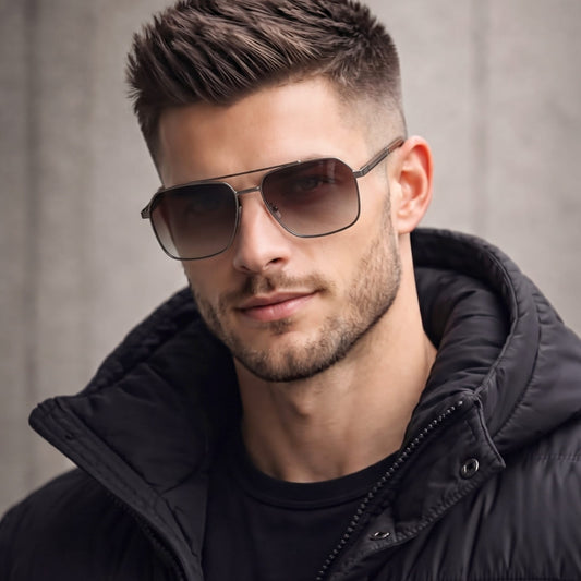 THE MEN THING Sunglasses Gradient Brownish 2124 BOLD HORIZON -  Rectangular Aviator  Style - HD Polarised Sunglasses for Men - UV400 Protection, Stainless Steel Frame