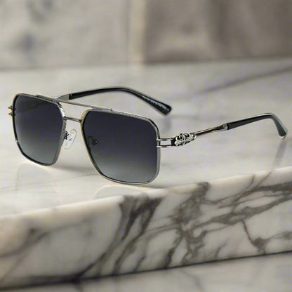 THE MEN THING Sunglasses Gradient Dark Grey 2164 HERITAGE - Square Aviator  Style - HD Polarised Sunglasses for Men - UV400 Protection, Stainless Steel Frame