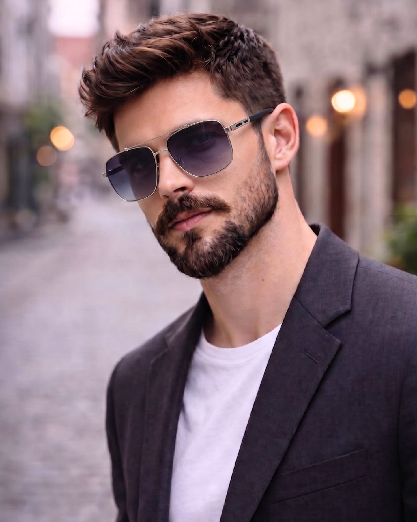 THE MEN THING Sunglasses Gradient Gray Lense 2109 SHADOW LUXE -  Double Bridge Aviator Style - HD Polarised Sunglasses for Men - UV400 Protection, Stainless Steel Frame