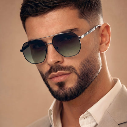 2114 STELLAR ANGLES - Geometric Aviator Style - HD Polarised Sunglasses for Men - UV400 Protection, Stainless Steel Frame — Sunglasses for Men | THE MEN THING