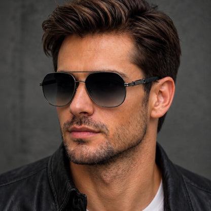 THE MEN THING Sunglasses Gradient Grey 2150 TITAN EDGE -  Aviator Style - HD Polarised Sunglasses for Men - UV400 Protection, Stainless Steel Frame