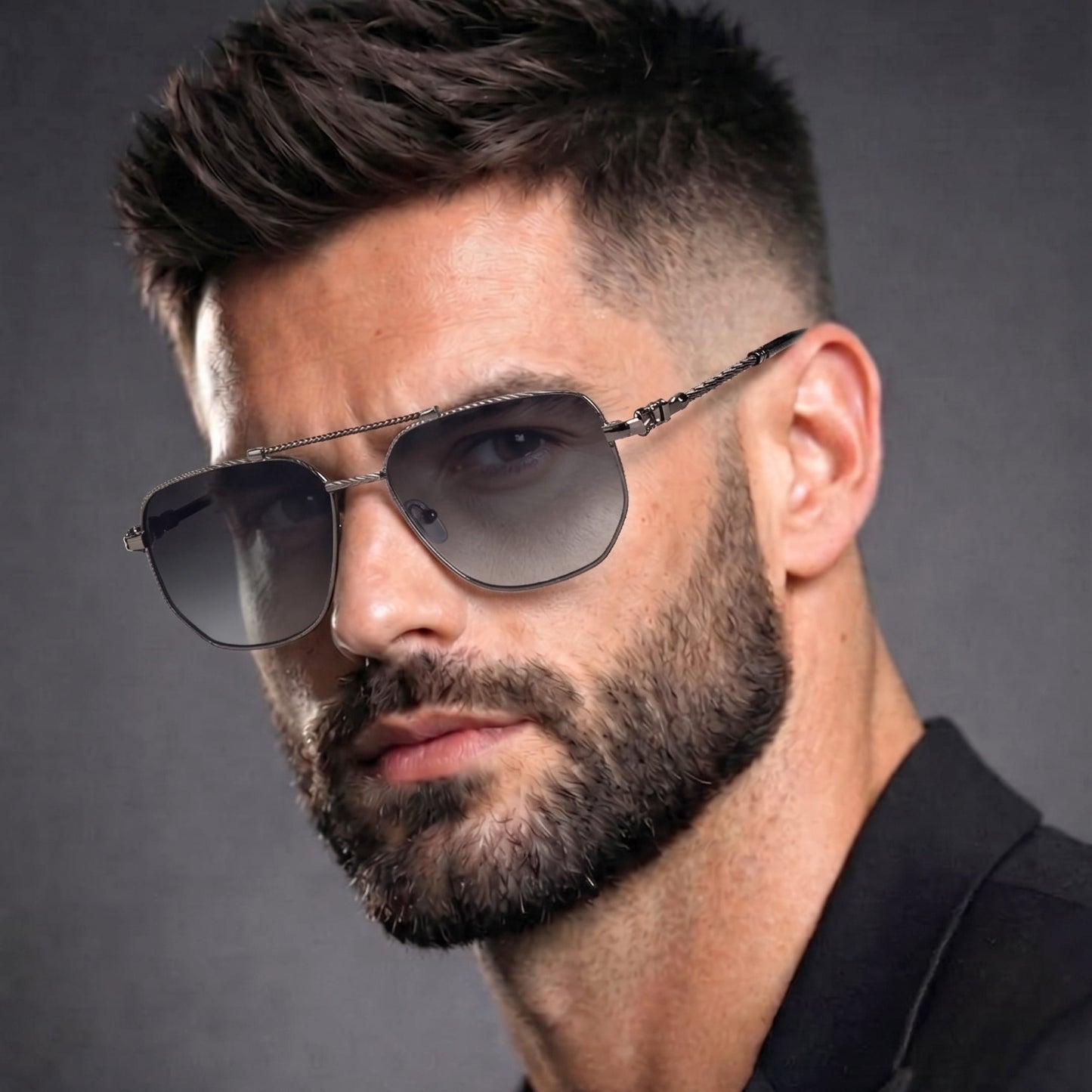 THE MEN THING Sunglasses Gradient Grey 2163 ELITE VISION -  Navigator Style - HD Polarised Sunglasses for Men - UV400 Protection, Stainless Steel Frame